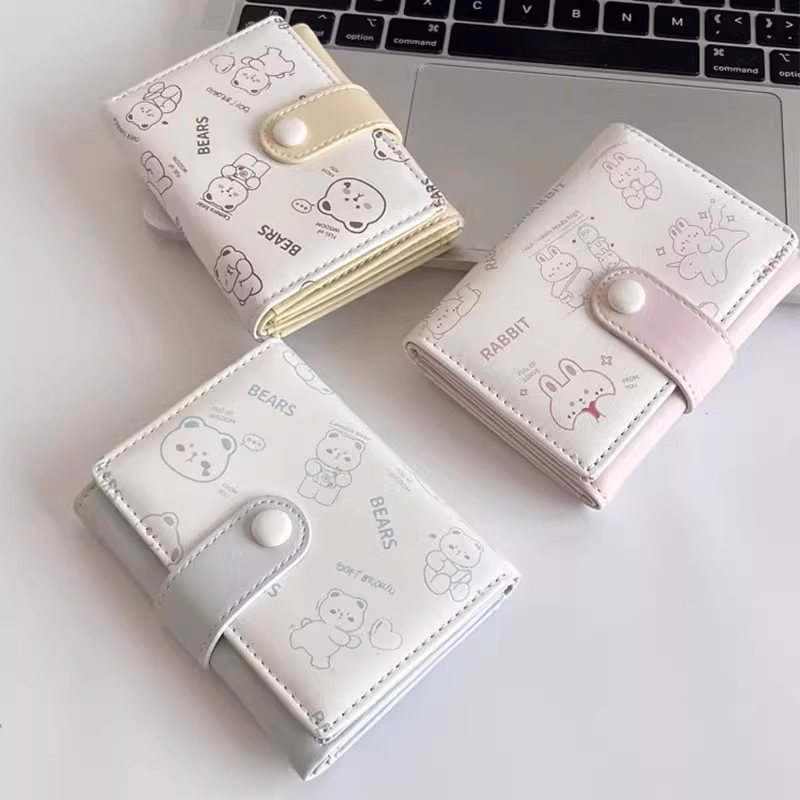 可爱小熊钱包女韩版小清新ins风印花三折短款钱夹卡包学生零钱包
