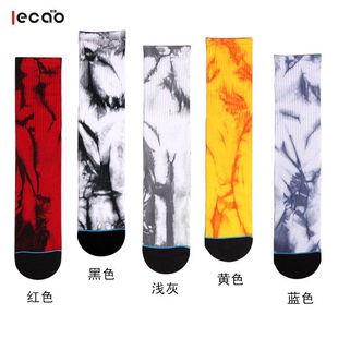 袜子男扎染袜子高筒街潮网红棉滑板袜个性 嘻哈运动篮球加厚毛圈袜