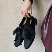 女鞋 头层马皮马毛 2.5厘米系带单鞋