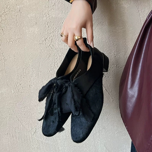 现货,头层马皮马毛,2.5厘米系带单鞋女鞋