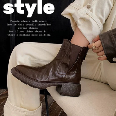工厂断码福利。5厘米头层羊皮切尔西短靴女鞋-本9959
