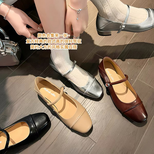 4厘米粗跟头层牛皮玛丽珍单鞋女鞋6639