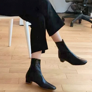 5厘米粗跟头层小羊皮瘦瘦靴 182