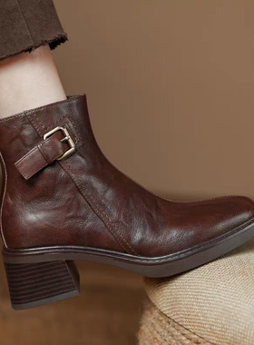 工厂断码福利。5厘米头层牛皮面头层牛皮内里短靴女鞋Sy-419