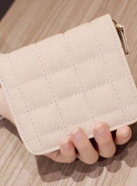 2023韩版简约格子迷你小钱包女 拉链钱夹可爱零钱包学生短款卡包