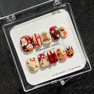 纯手工制作可爱卡通少女短圆穿戴美甲贴片可拆卸A645