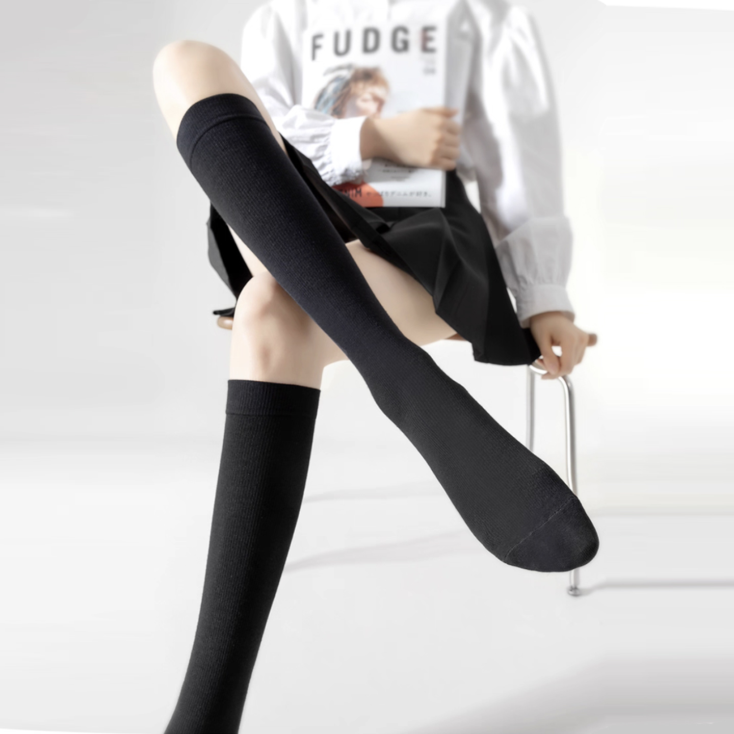 纯棉小腿袜防滑学院风压力配靴子