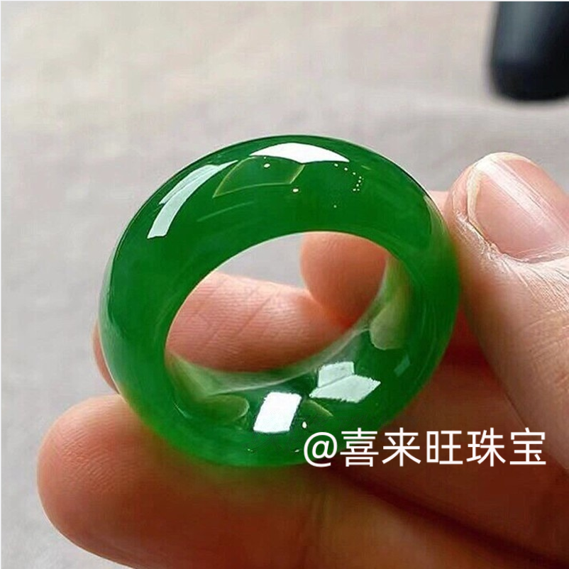 冰种祖母绿菠菜绿玉石戒指指环