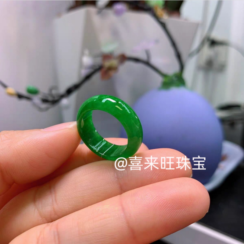 冰种祖母绿满绿辣绿玉石戒指指环