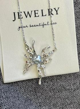 DIY配件925纯银液态套链蝴蝶空托