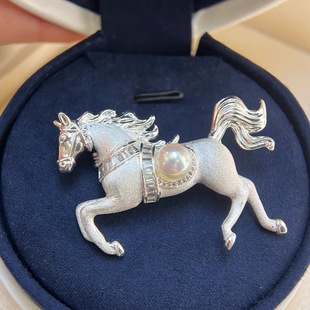 马年开运骏马胸针淡水珍珠复古轻奢时尚高级感胸饰女士男士礼物