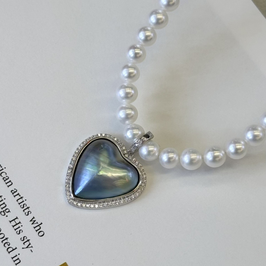 爱心海水星空蓝马贝珠吊坠