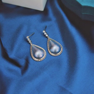 轻奢小众高级水滴星空蓝日本庵美岛天然海水马贝珍珠纯银镶带证书