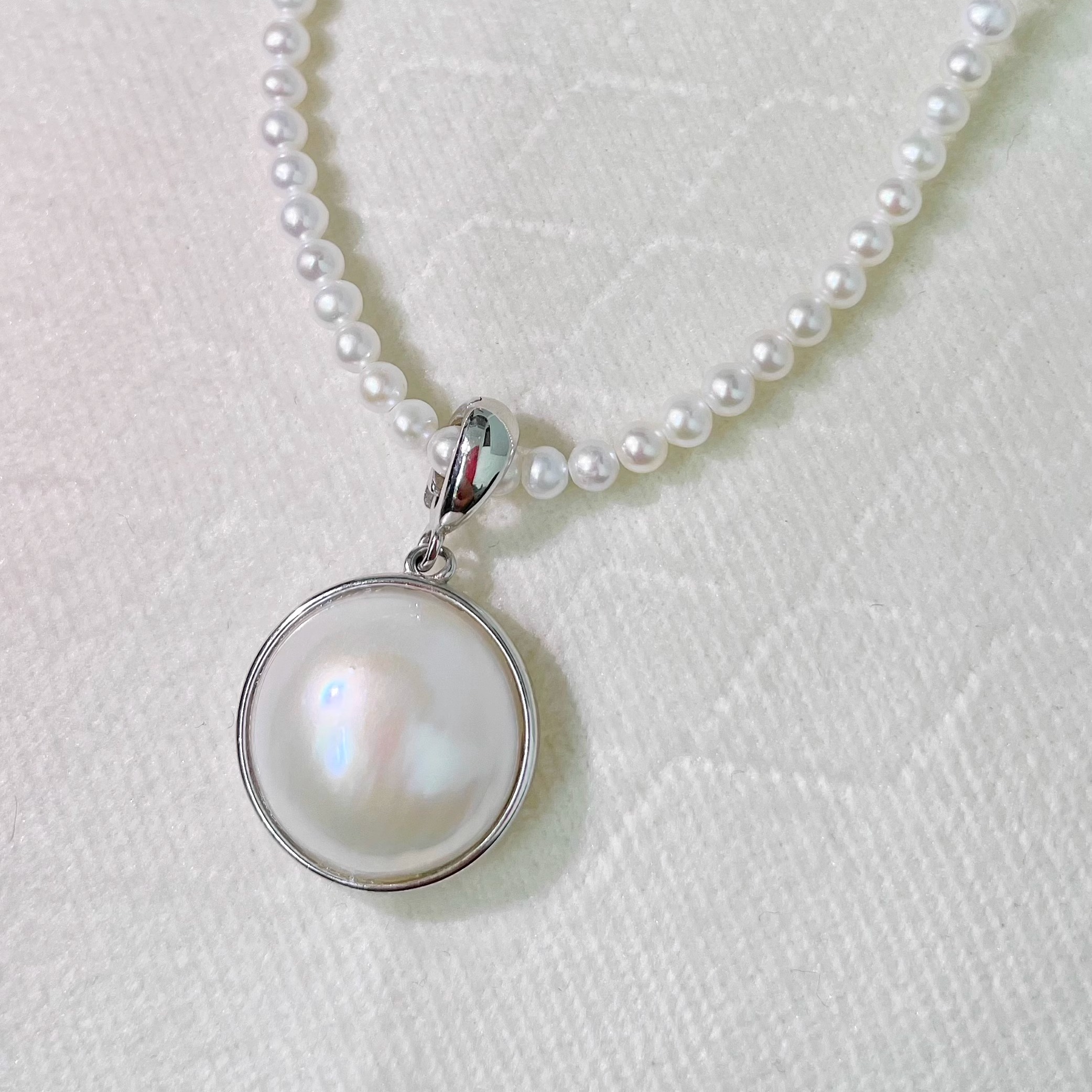 简包海水白圆马贝S925纯银吊坠