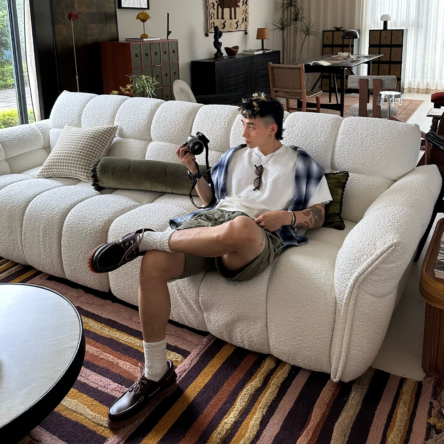 Liberty line25ss特殊织法毛巾感纯色全棉重磅小v领螺纹短袖T恤