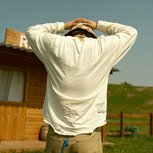 Liberty line24aw美式街头手工破坏三针五线天竺棉圆领长袖T打底