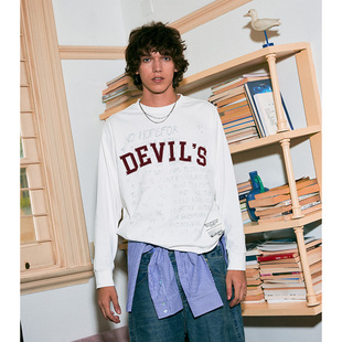 Liberty line24aw美式学院字母印花贴布刺绣水洗宽松长袖T恤美潮