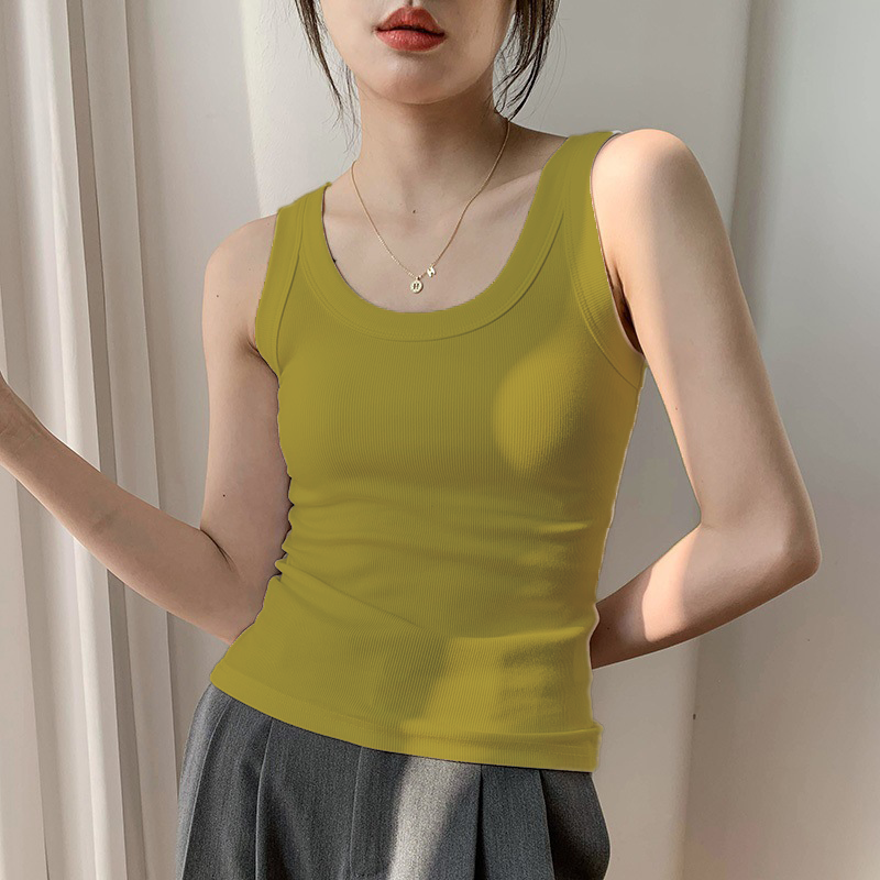 针织吊带背心女夏外穿带胸垫无袖内搭上衣防走光薄款冰丝螺纹打底