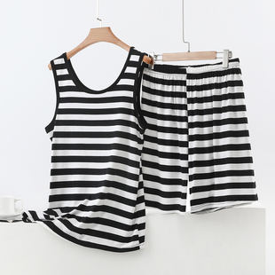莫代尔女外穿休闲大码U领背心短裤套装吊带内搭打底衫薄款两件套