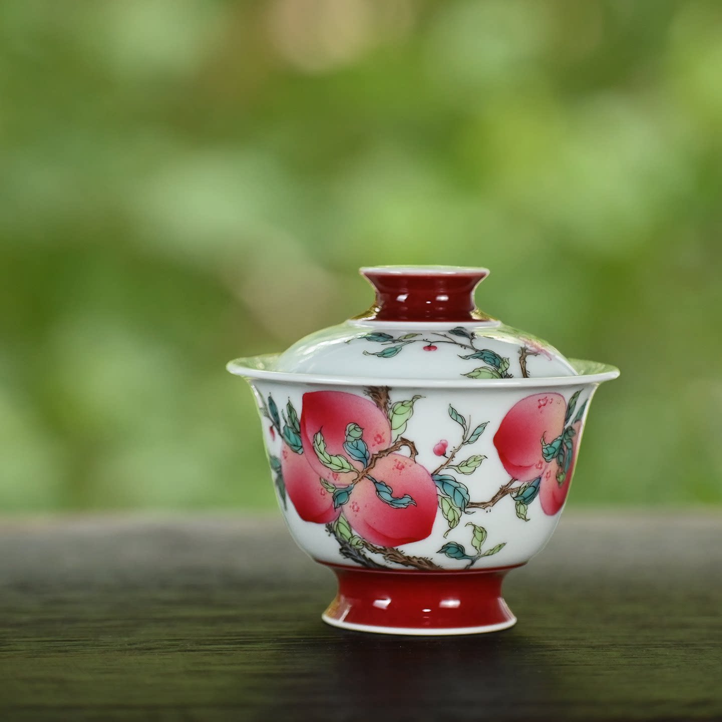 卿山茶器 粉彩五寿桃盖碗 景德镇纯手工手绘功夫茶具泡茶碗不烫手