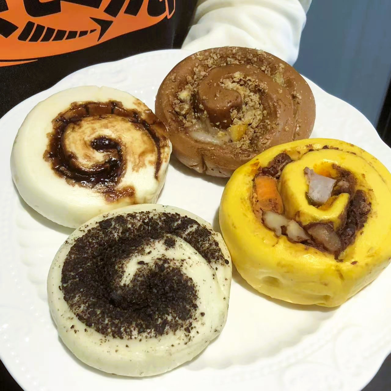 亲食派 黑芝麻脏脏卷五谷丰登红糖板栗花卷新中式手作馒头花卷子