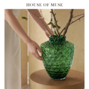 饰品 中古琉璃花瓶手工绿色客厅餐桌复古玻璃摆件装 缪斯家 青璃