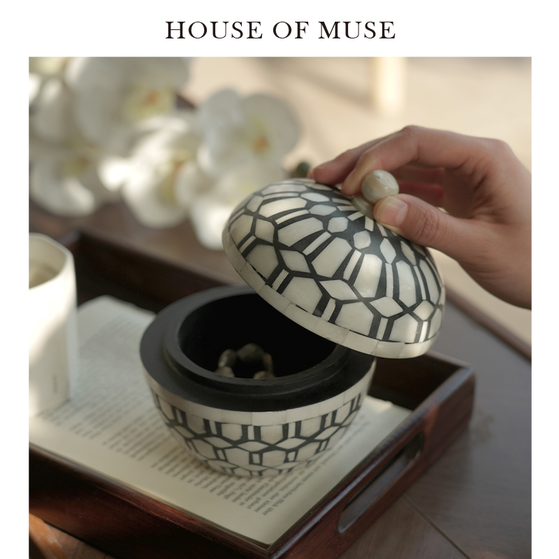 缪斯家 印度进口牛骨首饰盒珠宝饰品储物创意桌面复古收纳盒摆件