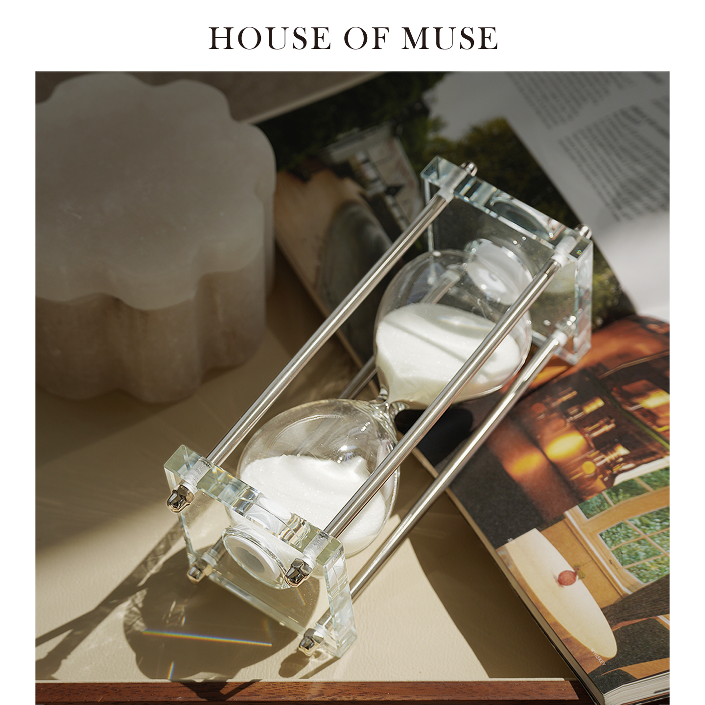 缪斯家"时光沙漏"中古风桌面摆件水晶玻璃书房玄关艺术软装饰礼品