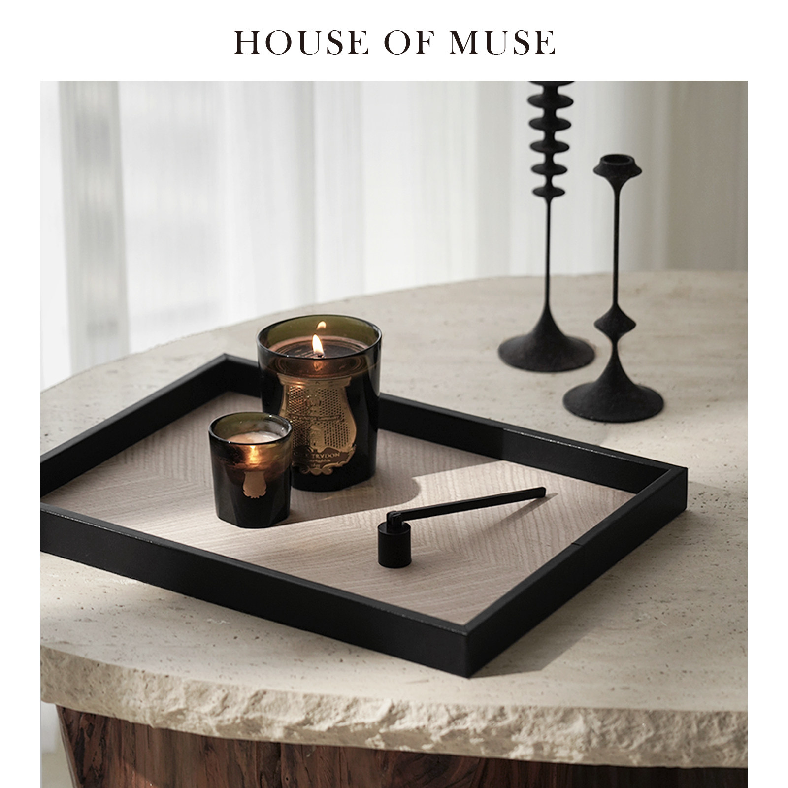 缪斯家木质皮革托盘收纳盘摆件