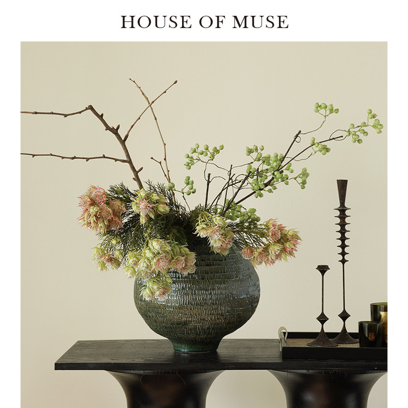缪斯家 "青禾承光"中古陶瓷花瓶摆件绿色高级感民宿复古艺术花器,家居饰品,花瓶,淘宝优惠券,粉丝福利购,淘宝优惠卷