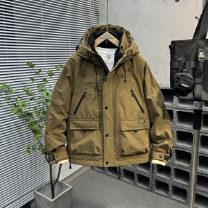 工装连帽羽绒服男冬季拉链三防加厚冲锋衣休闲百搭鸭绒保暖外套男