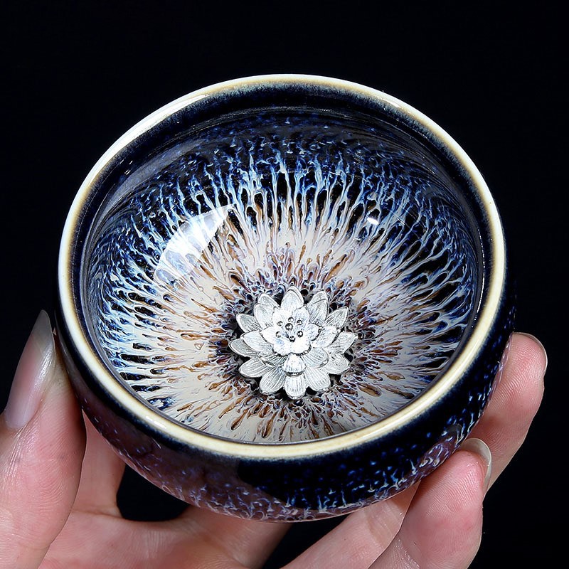 天目鉴展银质茶杯、高端大师杯、个人手工陶瓷窑炉功夫茶杯、品茶