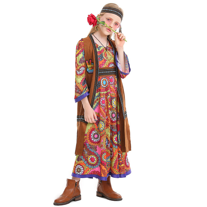 儿童嬉皮士服装60年代复古迪斯科hippiecostume乡村歌手演出服