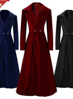 2022新款欧美时尚ebay性感深V流行长款风衣女装过膝长外套