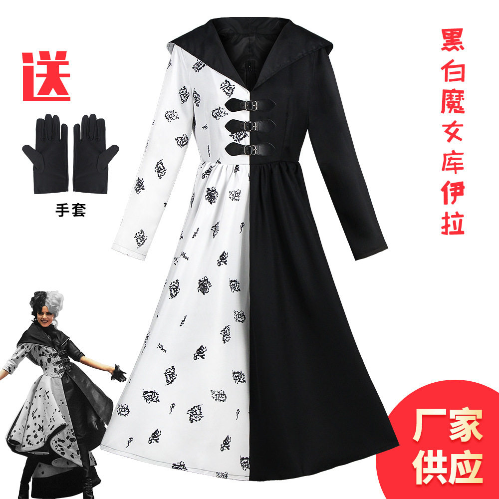 万圣节电影忠狗黑白魔女库伊拉连衣裙舞台表演服库伊拉cos服