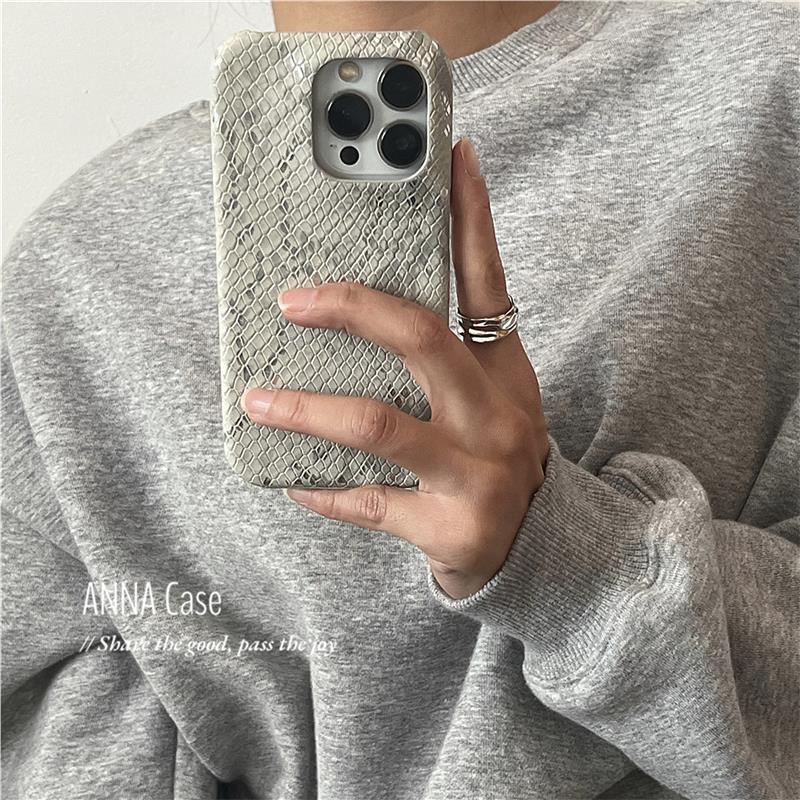 高级轻雾灰色烫金蛇纹适用苹果16promax手机壳iphone14皮质12pro新款15半包硬壳13promax防摔保护套