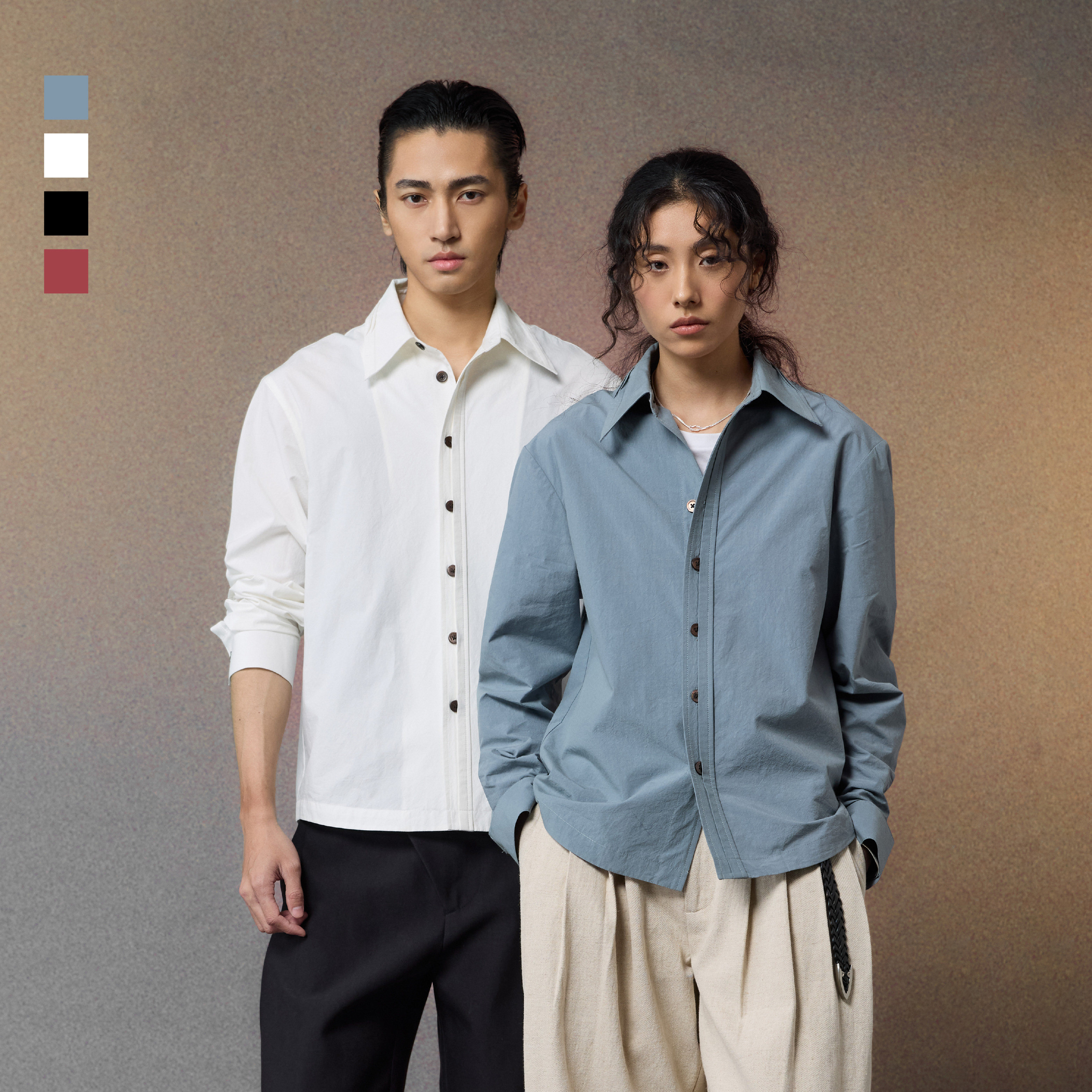 芸蚁〔彩虹邨〕进口100%匹马棉特殊复古盐缩工艺肌理结构长袖衬衫