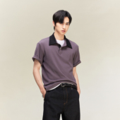 芸蚁〔糍粑〕软糯华夫格针织撞色金属银扣透气翻领短袖 T恤 POLO衫