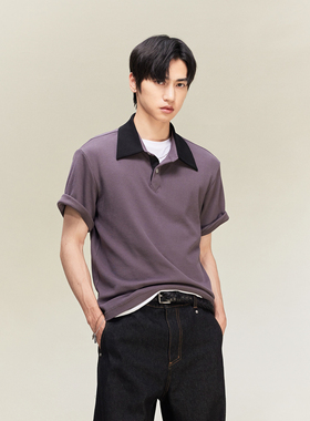 芸蚁〔糍粑〕软糯华夫格针织撞色金属银扣透气翻领短袖POLO衫T恤