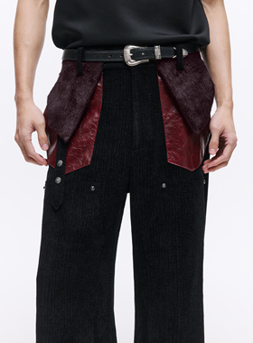 芸蚁〔赤兔马〕马年限定 仿马毛结构皮革松石撞钉雪尼尔混纺长裤