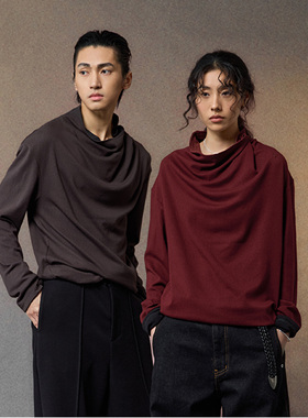 芸蚁〔三峡好人〕超垂顺肌理棉混纺多形态荡领拼色打底长袖T恤