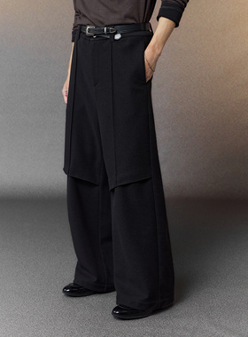 芸蚁〔解放路〕重磅羊毛混纺特殊阴阳异料拼接中空中缝长裤