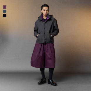 芸蚁〔灯笼〕奢感天丝棉斜纹六分大廓形打褶光影灯笼短裤