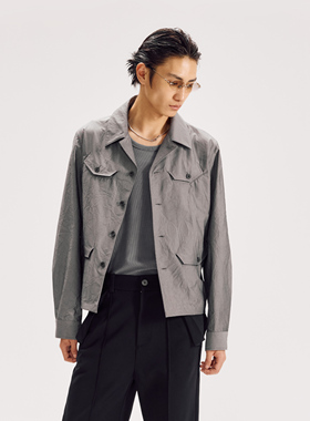 高定款*芸蚁「岁月的皱褶」进口丝绸感褶皱异形四袋 古巴领衬衫