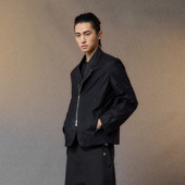 芸蚁〔煤老板〕特殊油蜡涂层混纺机车元 素分割结构拉链夹克