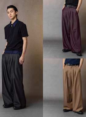 芸蚁〔梦幻〕天丝羊毛铜氨丝混纺亲肤超垂顺多褶光影直筒廓形西裤