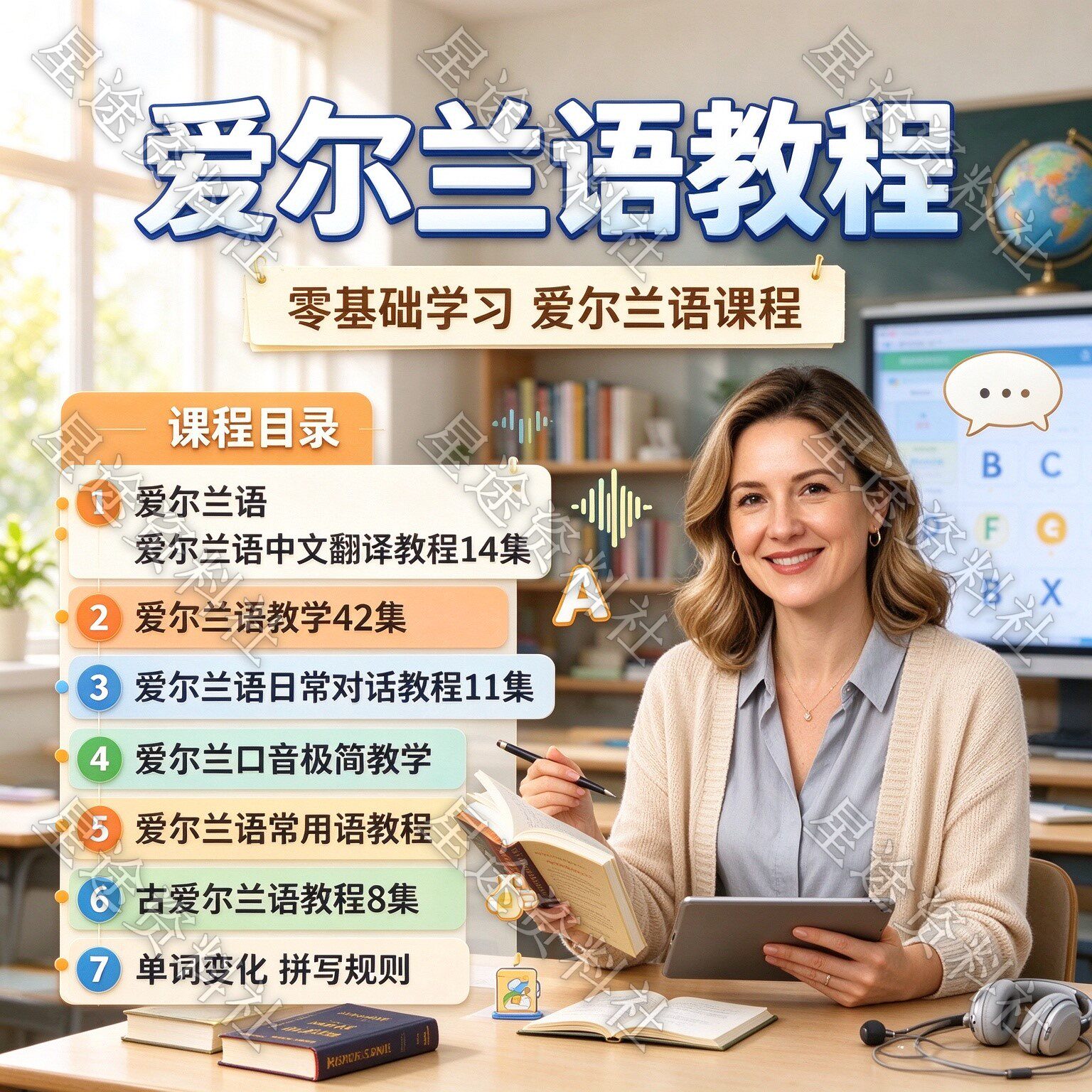 自学爱尔兰语视频教程日常生活用语发音对话翻译教学课程