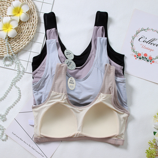 薄凉爽冰丝加大码固定胸垫背心中年妈妈款内衣纯色文胸琪比莉8168