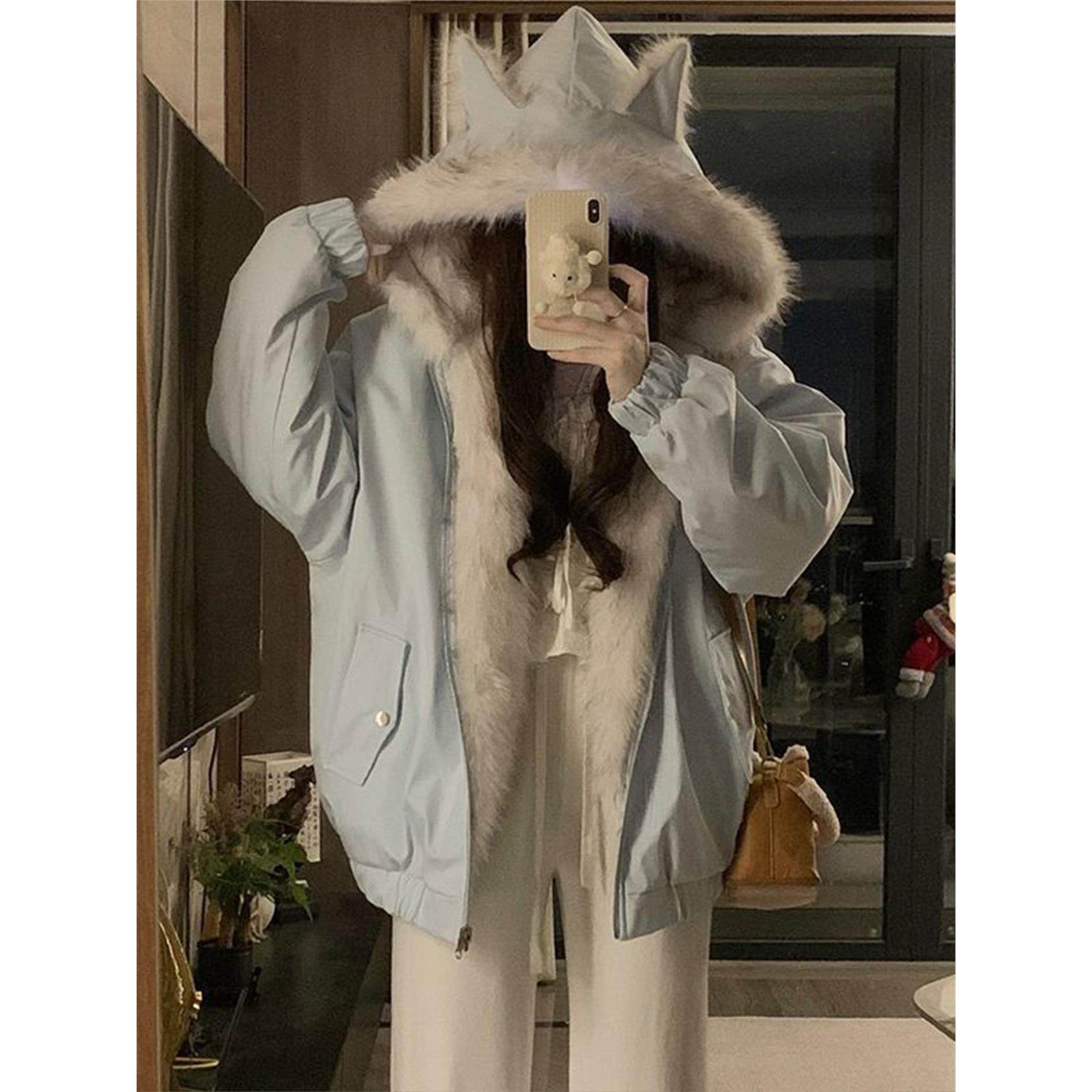 大码女装胖mm双面穿毛绒棉服外套女冬季黑色休闲百搭连帽夹克上衣,个性定制/设计服务/DIY,棉服工装,淘宝优惠券,粉丝福利购,淘宝优惠卷