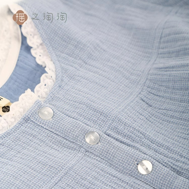 瑶之淘淘【四层纱居家裙】春夏睡袍家居长裙柔软宽松圆领套头花边